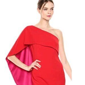 Stunning Carmen Marc Valvo one shoulder dress, SZ 12 in red with fuschia pink